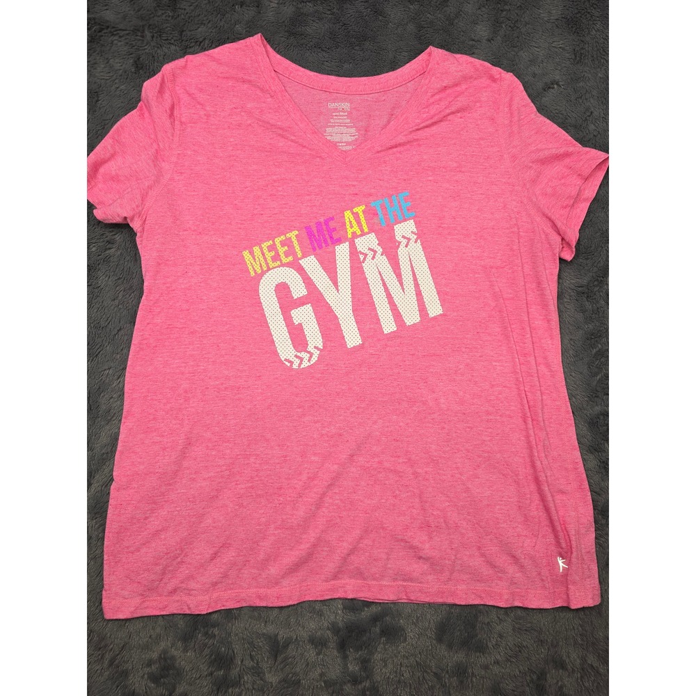 Danskin Now Womens XXL Pink Flame Meet Me At The Gym Graphic V-Neck T-Shirt 0207